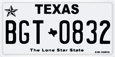 TX license plate BGT0832