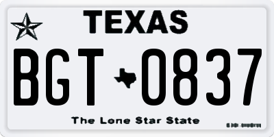 TX license plate BGT0837