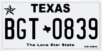 TX license plate BGT0839