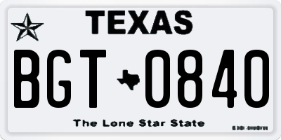 TX license plate BGT0840