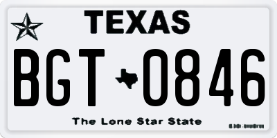 TX license plate BGT0846