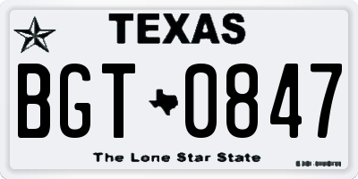 TX license plate BGT0847