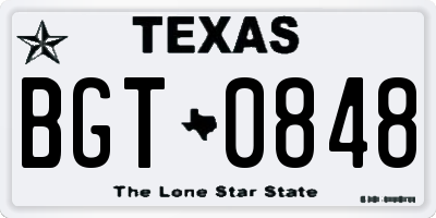 TX license plate BGT0848