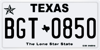 TX license plate BGT0850