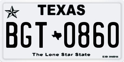 TX license plate BGT0860