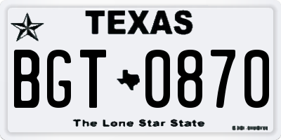 TX license plate BGT0870