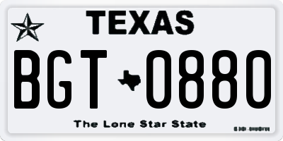 TX license plate BGT0880