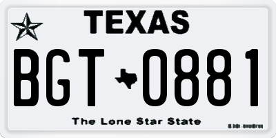 TX license plate BGT0881