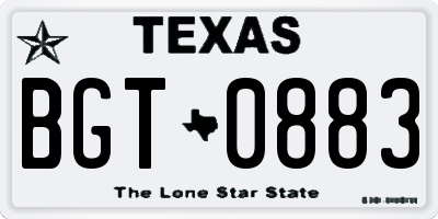 TX license plate BGT0883