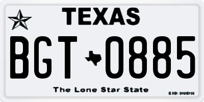 TX license plate BGT0885