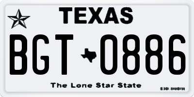TX license plate BGT0886