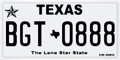 TX license plate BGT0888