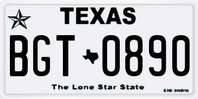 TX license plate BGT0890