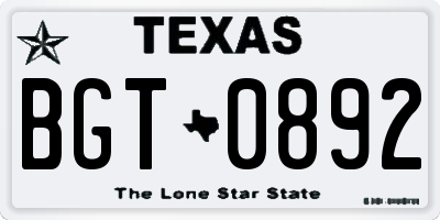 TX license plate BGT0892