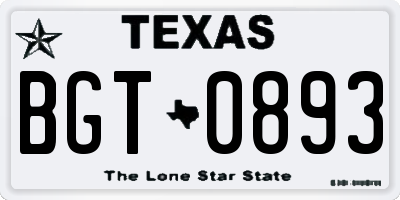TX license plate BGT0893