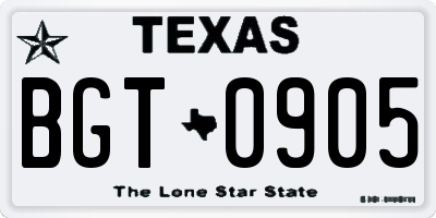 TX license plate BGT0905