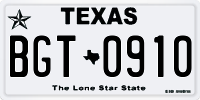 TX license plate BGT0910