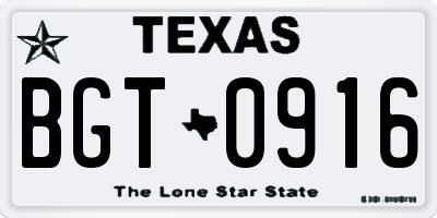 TX license plate BGT0916