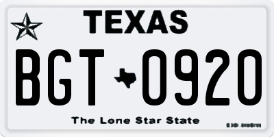 TX license plate BGT0920