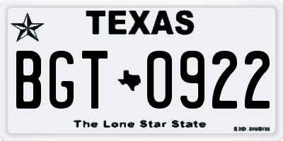 TX license plate BGT0922