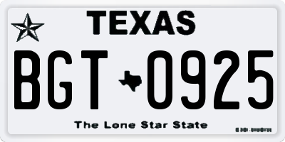 TX license plate BGT0925