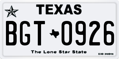 TX license plate BGT0926