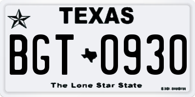 TX license plate BGT0930