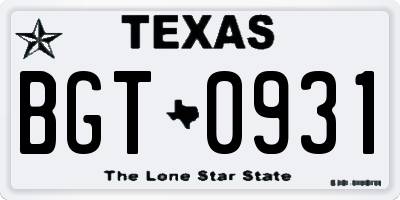 TX license plate BGT0931