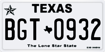 TX license plate BGT0932