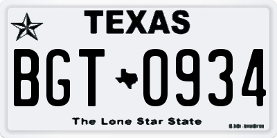 TX license plate BGT0934