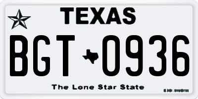 TX license plate BGT0936