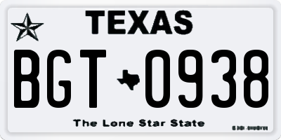 TX license plate BGT0938