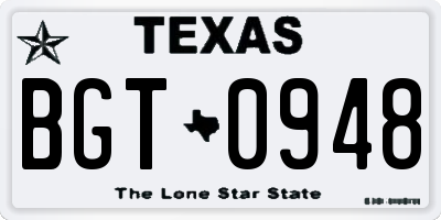 TX license plate BGT0948