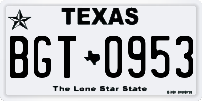TX license plate BGT0953