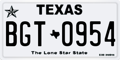 TX license plate BGT0954