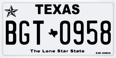 TX license plate BGT0958