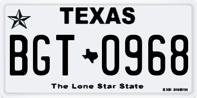 TX license plate BGT0968