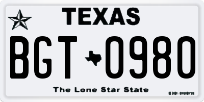 TX license plate BGT0980