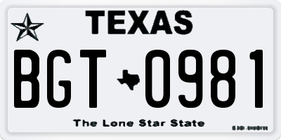 TX license plate BGT0981