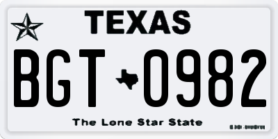 TX license plate BGT0982