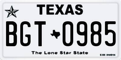 TX license plate BGT0985