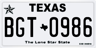 TX license plate BGT0986