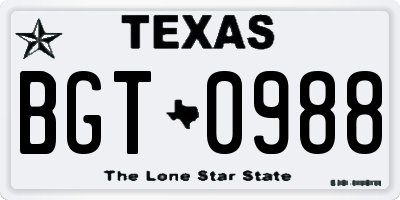 TX license plate BGT0988