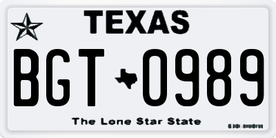 TX license plate BGT0989