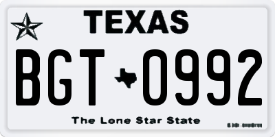 TX license plate BGT0992