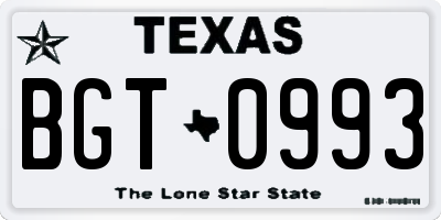 TX license plate BGT0993