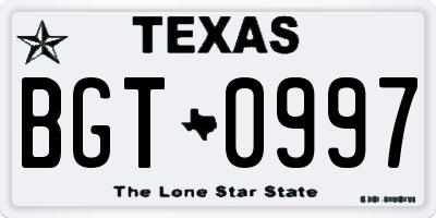 TX license plate BGT0997