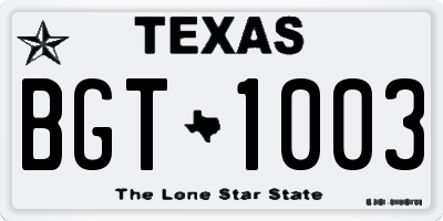 TX license plate BGT1003