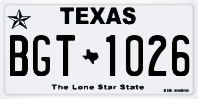 TX license plate BGT1026