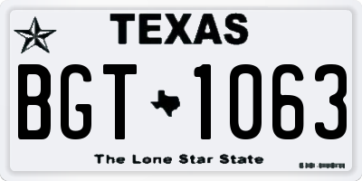 TX license plate BGT1063